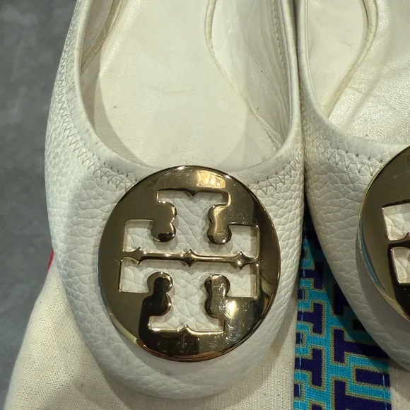 Tory Burch Reva Cream Gold Flats - Picture 2 of 5